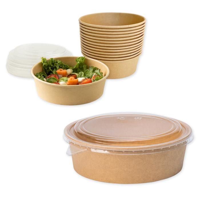 ECOPICNIC 50 saladiers PET 1100 ml avec couvercle Barquettes jetables repas poke bowls salades plats chauds ou froids à
