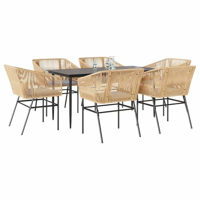 vidaXL Ensemble à manger jardin coussins 7pcs marron poly rotin verre 3334524