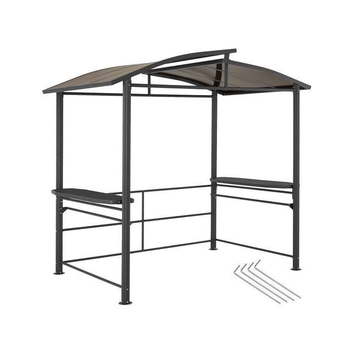 Abri Barbecue Tectake 240x150cm - Tonnelle Aluminium Avec Étagères, Toit Décalé - Pour Jardin