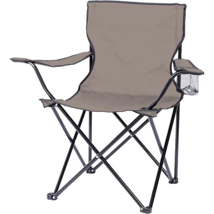 Fauteuil pliant en tissu avec porte gobelet Le camping - Taupe - L 82 x P 50 x H 80 cm