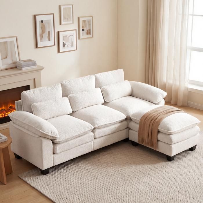 Canapé dangle convertible 226*76*88cmcoussins doubles canapé en L avec pouf