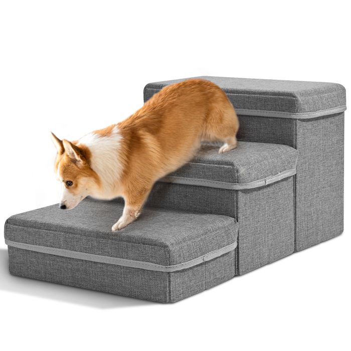 Comparer les prix de Escalier pour Chien 3 MarchesRampe pour Chien avec Espace de Stockage Rampe Amovible pour AnimauxEscalier pour Chien et Chats