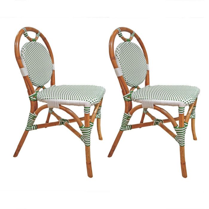 Lot 2 chaises bistrot en rotin naturel cannage vert et blanc - PIGALLE Meubletmoi Lot 2 chaises bistrot en rotin naturel cannage vert et blanc - PIGALLE Meubletmoi