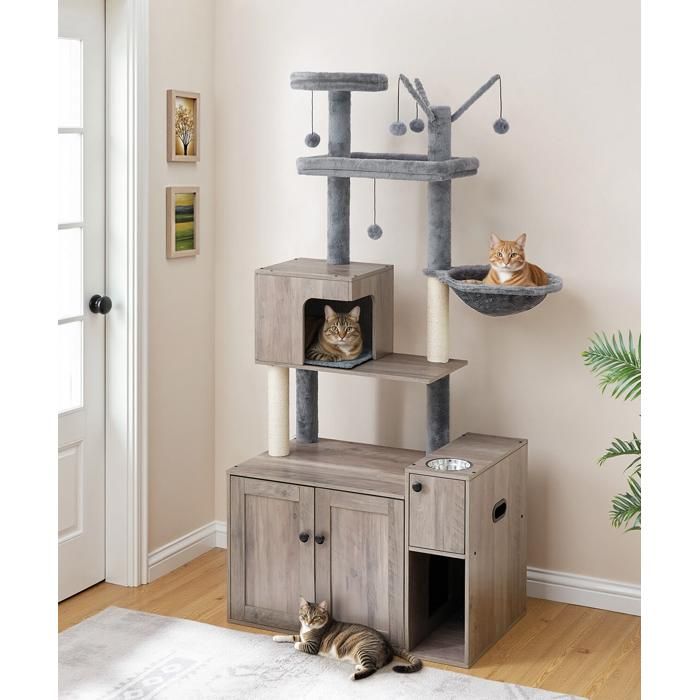 Comparer les prix de HOOBRO Arbre à Chat avec Maison de Litière pour Chat avec Tour à Chat 80 x 48 x 175 cm
