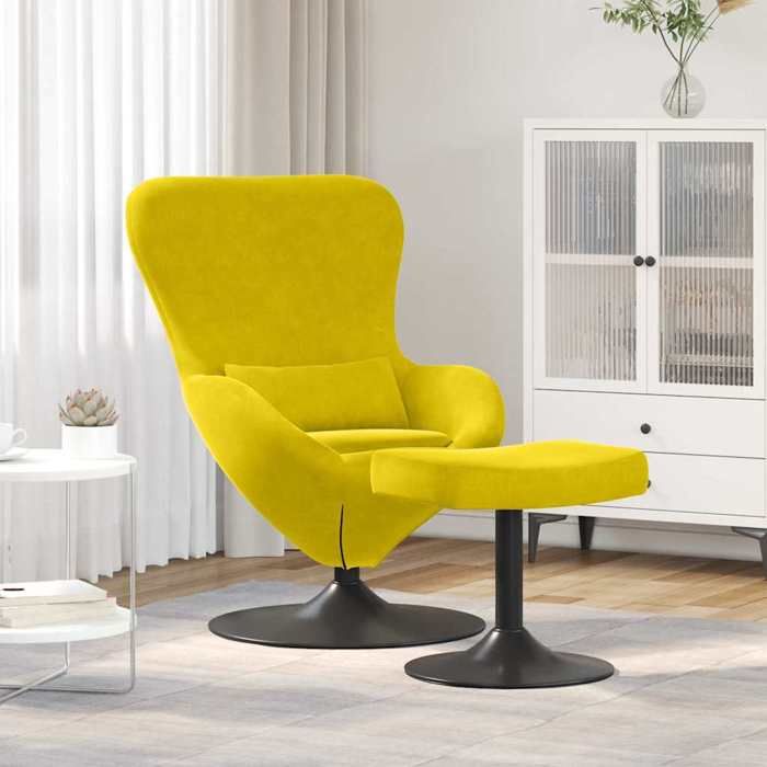Chaise Œuf et accoudoir - Fauteuil simple - Pour salonavec Pouf Jaune 63x73x90 cm Velours DÉCOSHOP 198148 2 ans garantie