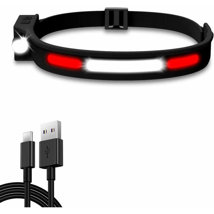 Lampe frontale LED rechargeable - PZCC - 350 lm - Étanche IPX4 - 5 modes avec capteur gestuel - USB rechargeable
