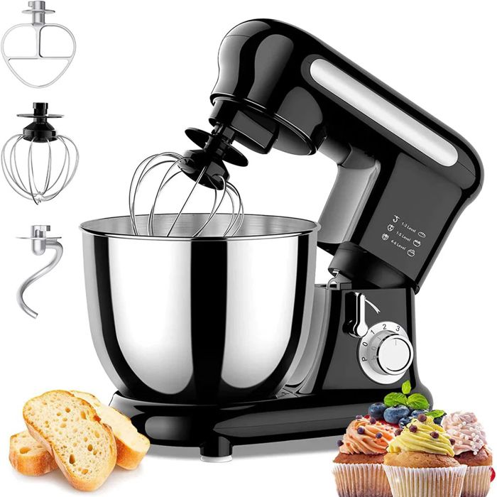 Donened Robot De Cuisine 3 En 1, 1500W - Pétrin 6L, Mixeur 6+1 Vitesses, Hachoir à Viande, Presse-Agrumes