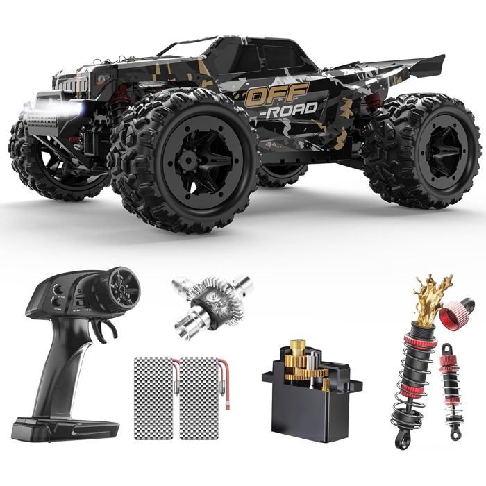 DEERC Voiture Télécommandée 1/16 Monster Truck 4WD 40KPH Étanche avec 2 Batteries