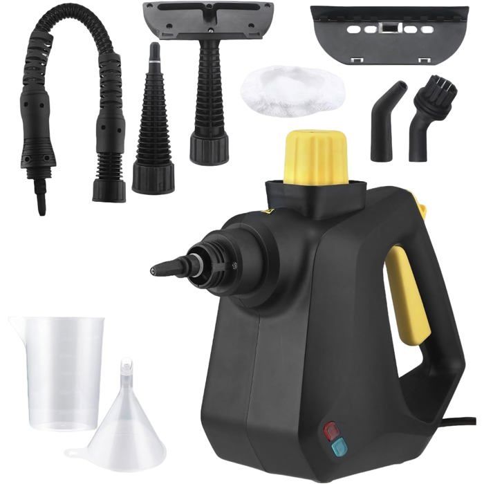 Nettoyeur Vapeur Portable - 10 Accessoires 350ML 1000W 5 Têtes de Brosse/Cordon de 25 m Steam Cleaner for Home Canapé Matelas - Langtu