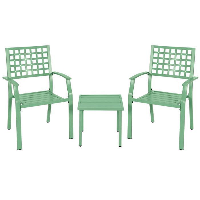 Avestar Ensemble Bistro 3 Pièces 2 Chaises Métal Empilables avec Table d’Appoint Carrée pour Jardin Terrasse Balcon Vert