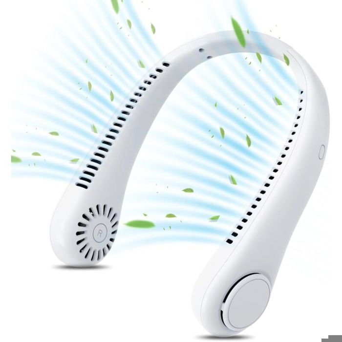 Ventilateur de cou portable rechargeable flux dair à 360° 3 vitesses pour chambre extérieur bureau (blanc) - Zynexdd