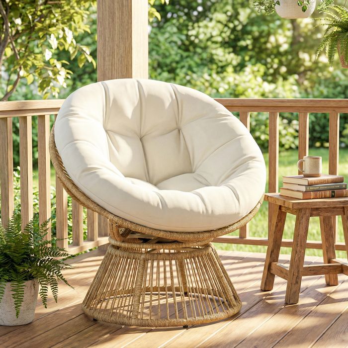 Fauteuil Papasan 360° pivotant fauteuil en osier avec coussin cadre
