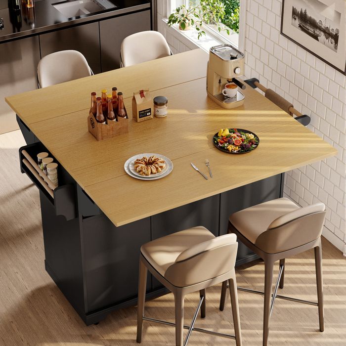Îlot de Cuisine  desserte de Cuisine avec Rangement Modulable et PorteServiettes  MDF Métal  Noir 120×4080×95 cm