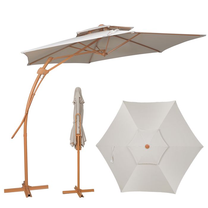 Parasol Déporté 3M Parasol de Jardin avec Base Croisée Anti UV Métal et polyester Beige