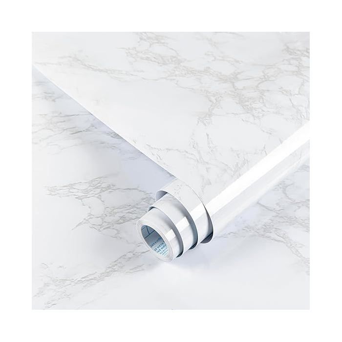 Papier Adhesif pour Meuble Blanc Marbre Rouleau Vinyle Adhesif Impermeable Film Autocollant Meuble Papie OBJET DE DECORATION MURALE