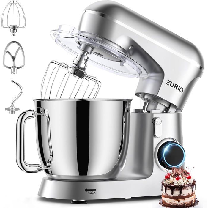 Robot Patissier 1300W 5.5L Batteurs Et Robots Portable À 10 Vitesses Avec Fonction De Silencieuse Avec Accessoires Crochet[MP193] - San malo