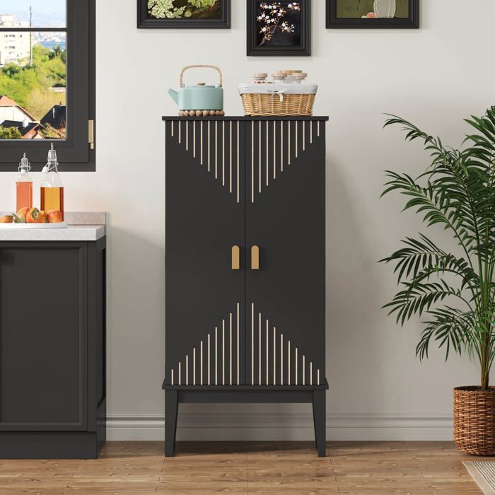Buffet style vintage 120 x 59 x 30 cm 2 portes Pour cuisines et salons armoire de rangement MDF Noir