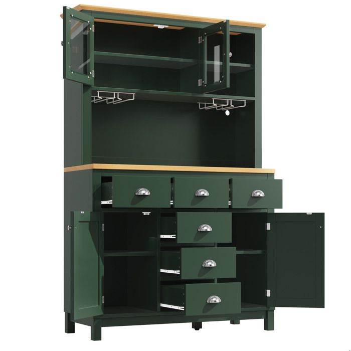 Buffet de cuisine vert avec LED et porte-verres – 104 x 40 x 180 cm