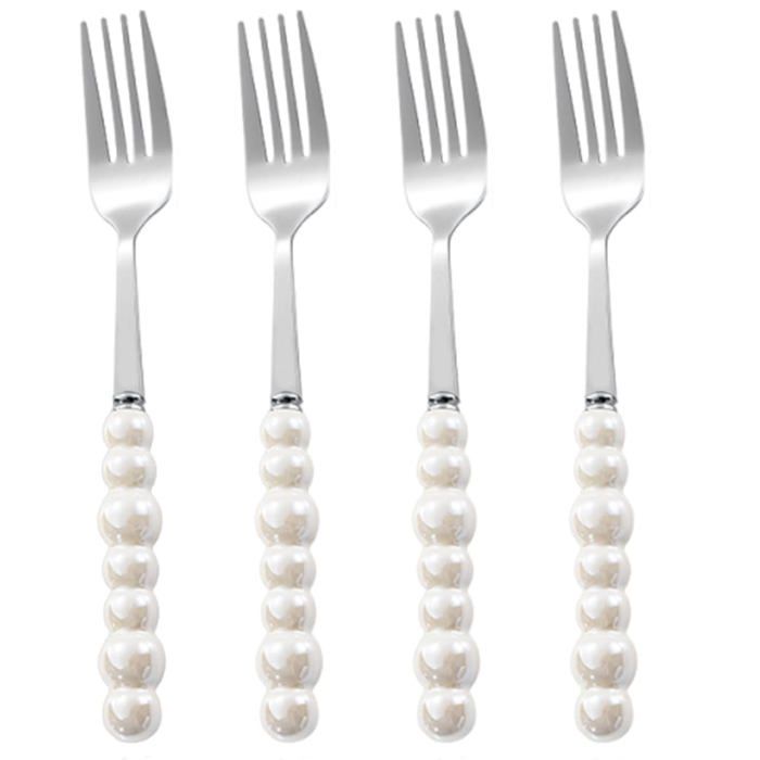 Fourchettes à dessert - GRANDSALEY - Lot de 4 - Manches en céramique - Inox anti-rouille - Blanc style coréen
