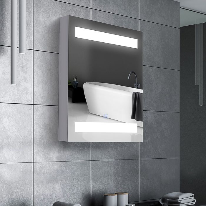 Armoire de salle de bain avec miroir LED 50 x 15 x 60 cm blanc 2 étagères et interrupteur tactile