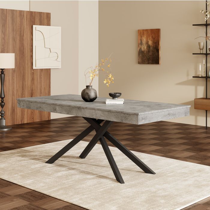Table de Salle à Manger Extensible 6 à 8 Personnes Pieds Croisés en Métal - BEAUNIV - Gris 140/180×80×76 cm