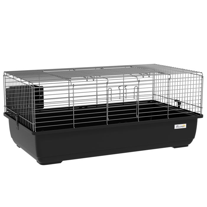 LIA Cage pour lapins à 2 portes avec bac amovible en métal et plastique PP 100x55x41 cm noir et argent
