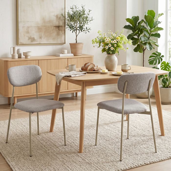 Lot de 2 chaises de salle à manger modernes chaises de cuisine empilables en tissu effet lin marron clair
