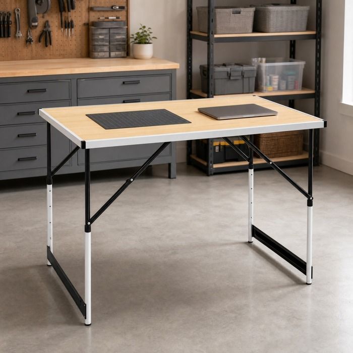 VUENOR Table de jardin pliante 100 x 60 cm chene clair hauteur reglable sans montage