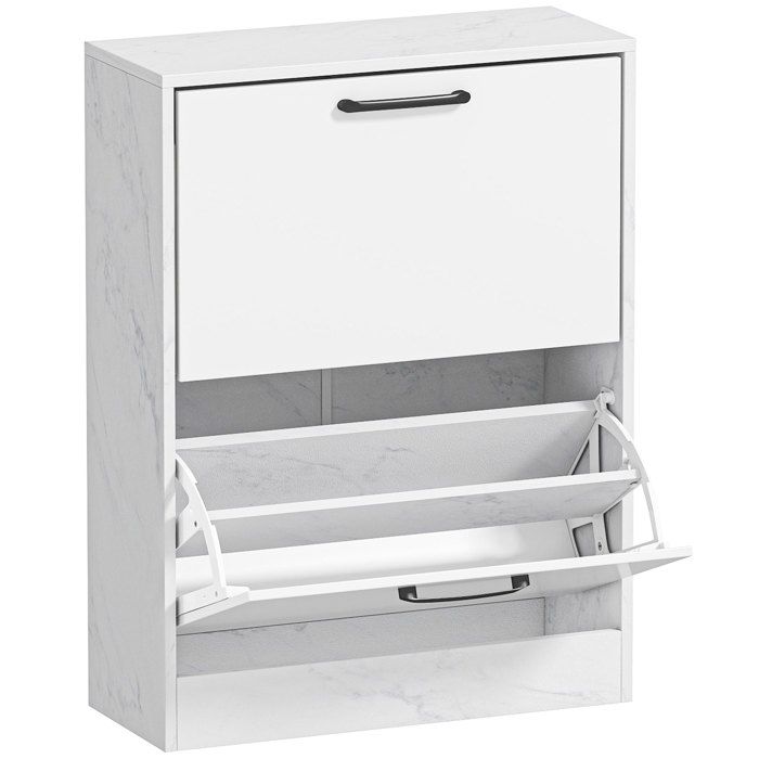 YWJ Zapatero Estrecho 2 portes à haut brillant étagères réglables design marbre pour 8 pairs de chaussures 60x24x80 cm blanc