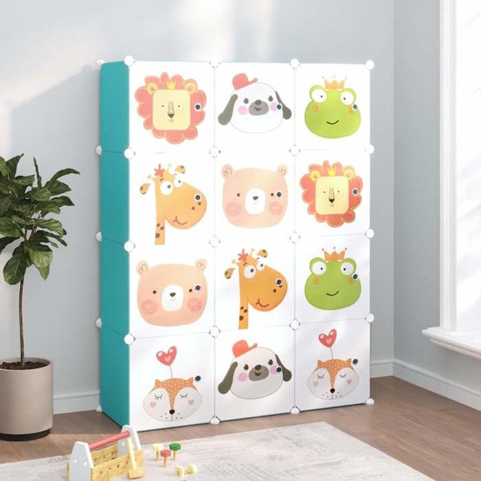 Armoire de rangement pour enfants avec 12 cubes Vert PP - Cadre durable - design élégant(18265)