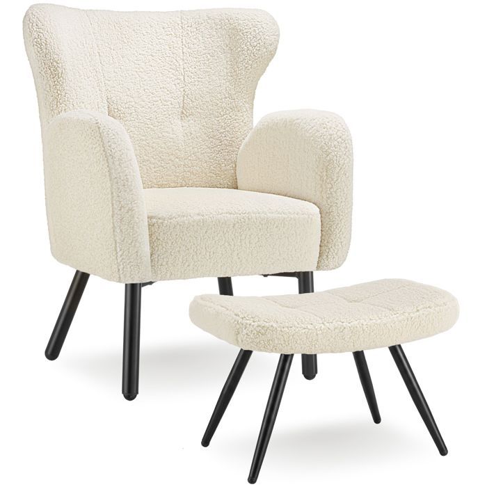 Fauteuil - TECTAKE - Fauteuil lounge VÄNERSBORG bouclé rembourrage épais dossier haut - Bouclé crème/noir Fauteuil - TECTAKE - Fauteuil lounge VÄNERSBORG bouclé rembourrage épais dossier haut - Bouclé crème/noir