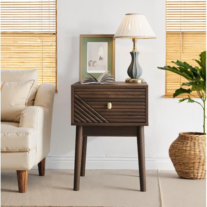 Table De Chevet Noyer 1 Tiroir Meuble De Nuit Mid-Century FloraGrace Pour Chambre Lot De 2 Facile A Monter 40x40x55cm
