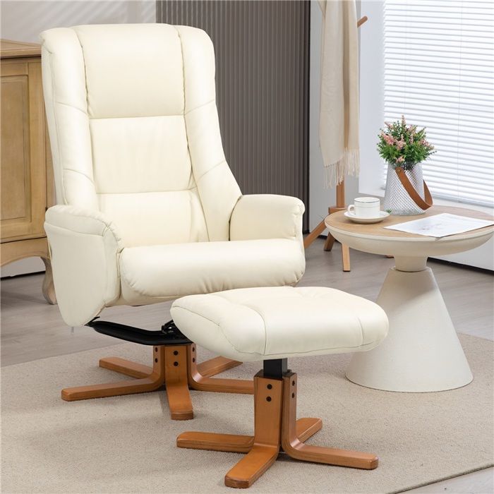 Fauteuil relax avec repose-pieds cuir synthétique crème Fauteuil relax avec repose-pieds cuir synthétique crème