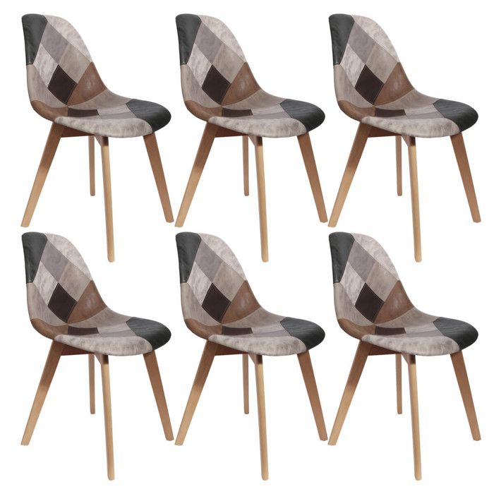 MELO - Lot de 6 Chaises Scandinaves Aspect Vieux Cuir