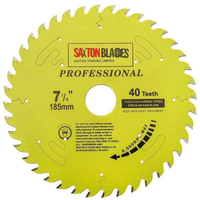 Lame Scie Circulaire Saxton TCT 210mm 40 Dents - Professionnelle Avec Bagues De Réduction
