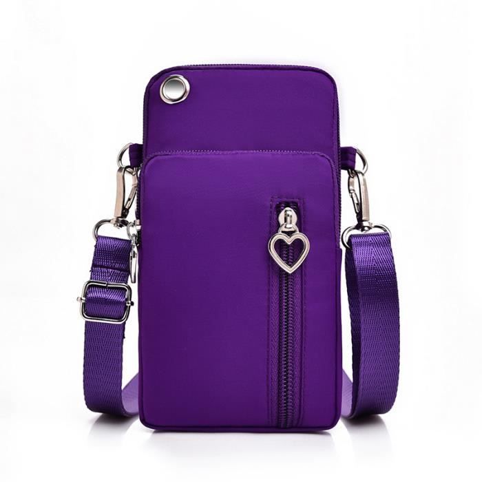 sac à bandoulière pour téléphone portable pour femmes sacoche à col suspendu vertical avec prise casque(violet)