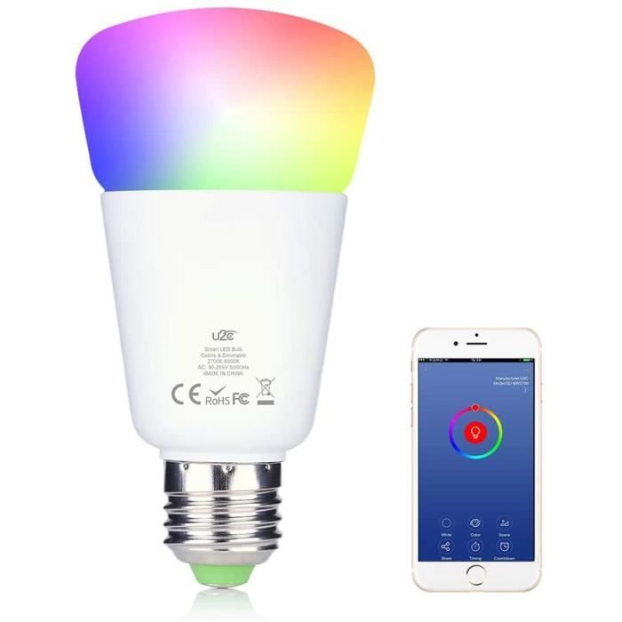 Compatible avec Alexa 2 pack Echo Ampoule LED Intelligente WiFi E27 à intensité variable et multicolore Google Home et IFTTT,TVLIVE 10W RGB Ampoule A19 60W 7,5W,Pas de Hub requis 