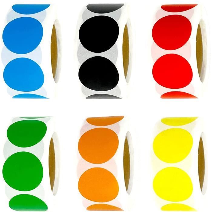 6000 Gommettes Autocollantes Rondes 20mm - 8 Couleurs Vives Pour Bricolage Et Loisirs Créatifs