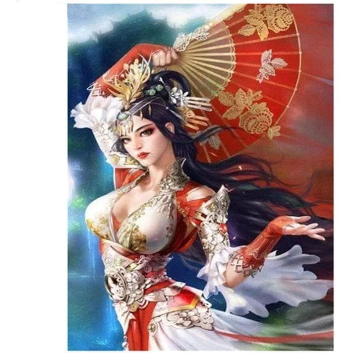VAIIEYO 5D Diamond Painting Femme, Broderie Diamant Geisha, Canevas Diamant Kit Complet Point De Croix Broderie Salon Chambre Autocollant Mural Décoration 30x40 Cm