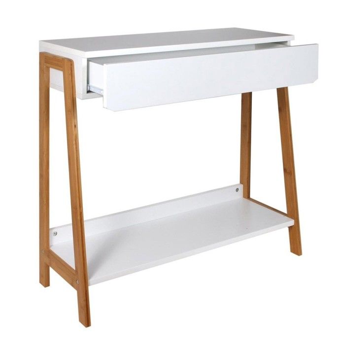 Console avec tiroir blanc et bois Console avec tiroir blanc et bois