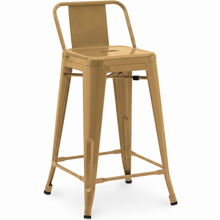 Tabouret de bar avec dossier - Design industriel - 60cm - Nouvelle édition - Metalix Doré