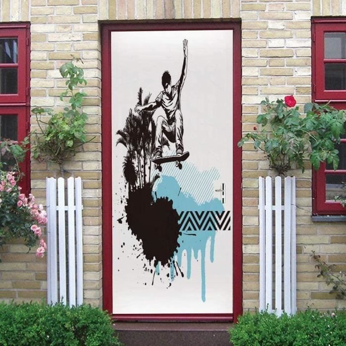 Papier Peint Porte 3D Autocollant Trompe-l'œil Surf Et Planche De Surf - Décoration Amovible Porte Poster 90x210 Cm