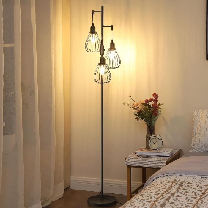 Lampadaire LED Fortand 175 Cm - 3 Températures De Couleur 3000K-6500K - Abat-Jour Lin - Interrupteur Au Pied