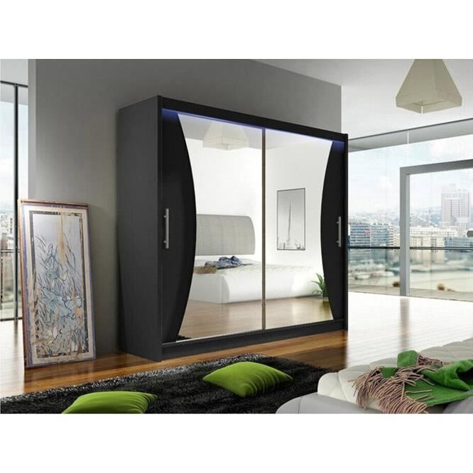 Armoire - Armoire Atlanta 124 84200 - Mobilier1.fr - Noir - Black - Glissement - LED 180x215x57cm