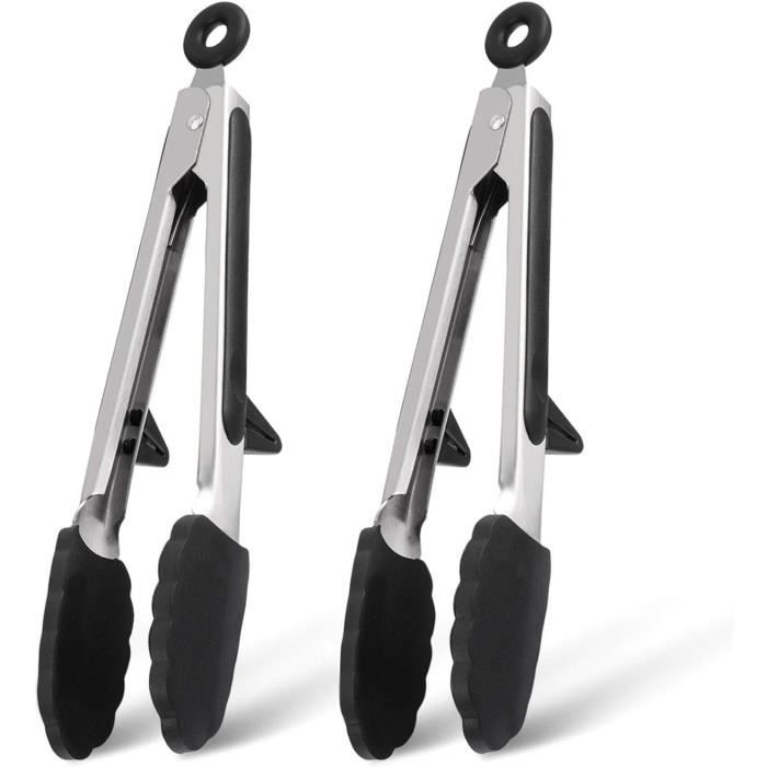 AMSGANK Lot De 3 Pinces Cuisine Inox Avec Silicone - Résistantes à La Chaleur - Noir 26,5cm Et 27,5cm