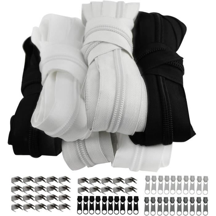 Fermeture Éclair Nylon 10 Mètres Avec 20 Tirettes - Blanc - Pour Vêtements, Sacs, Literie - Couture DIY