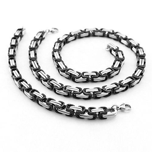 Parure chaine bracelet homme acier inox noire byzantine - Mixte