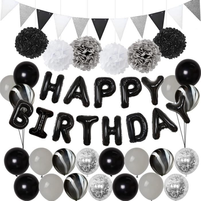 Décoration Anniversaire Homme, Ballon Garçon, Banderole Joyeux Anniversaire, Latex Bleu Marine Argent, Confetti Pompons Pour Adulte Réutilisable