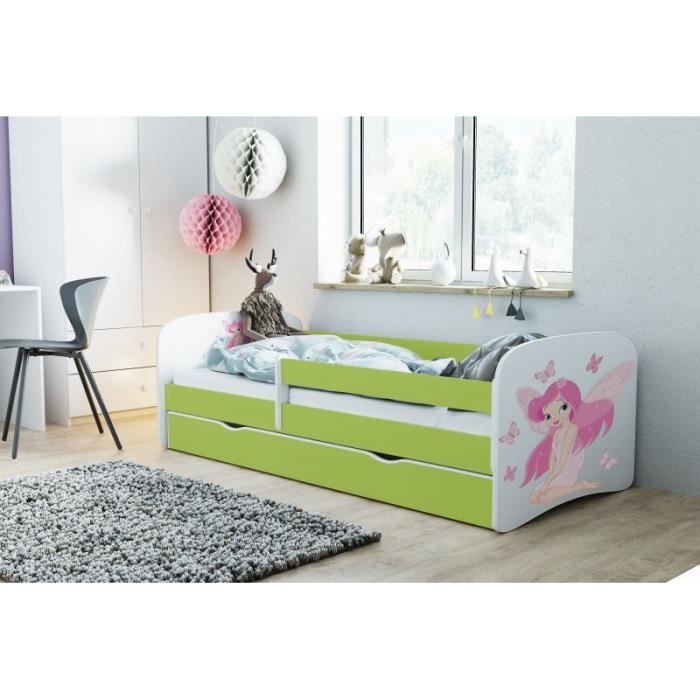 Lit enfant fée verte avec papillons - Kocot Kids - sans tiroir - matelas 160/80 Lit enfant fée verte avec papillons - Kocot Kids - sans tiroir - matelas 160/80