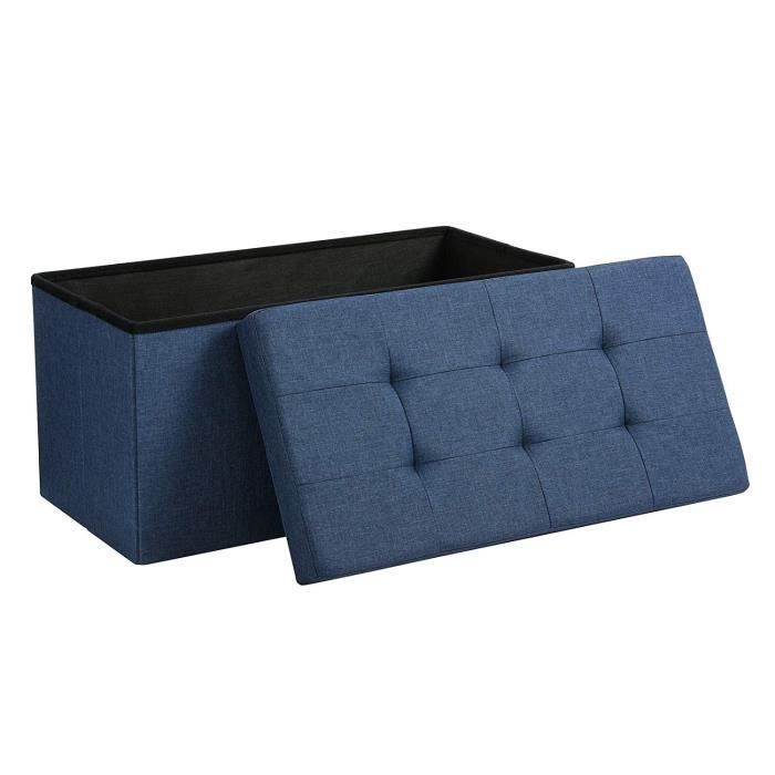 SONGMICS Banc De Rangement Pliable 110 Cm Bleu Denim – Coffre 131 L + Pouf Confortable 300 Kg